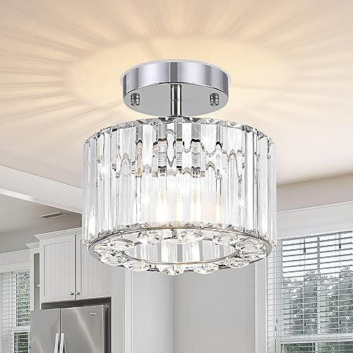 Ledshaoyue Modern Chandelier Crystal Ceiling Light Fixture, Small Semi Flush Mount Ceiling Light, Modern Hallway Light Fixtures Close to Ceiling Light for Entryway Kitchen Bathroom Porch