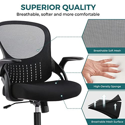 Home Office Chair Ergonomic Desk Chair Mesh Computer Chair Modern Height Adjustable Swivel Chair with Lumbar Support/Flip-up Arms, Black