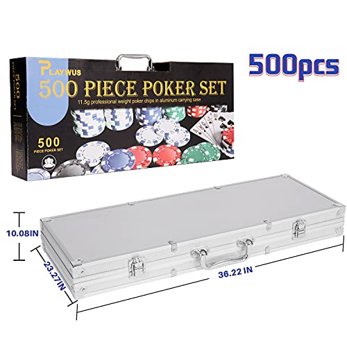 PLAYWUS Poker Chip Set Professional,500PCS Casino Poker Chips with Aluminum Case,11.5 Gram Chips for Texas Holdem Blackjack Gambling