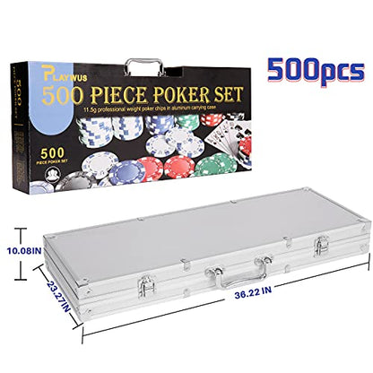 PLAYWUS Poker Chip Set Professional,500PCS Casino Poker Chips with Aluminum Case,11.5 Gram Chips for Texas Holdem Blackjack Gambling