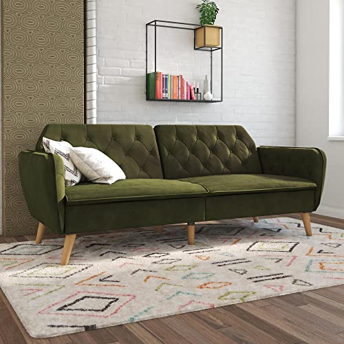 Novogratz Tallulah Memory Foam Futon, Convertible Couch, Green Velvet