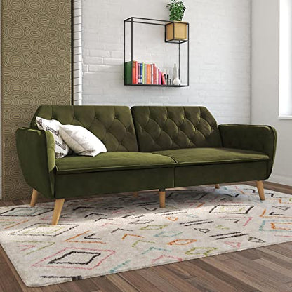 Novogratz Tallulah Memory Foam Futon, Convertible Couch, Green Velvet
