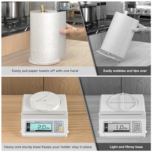 ASTOFLI Marble Paper Towel Holder Stand, Gold Paper Towel Holder Countertop, Wood Paper Towel Stand for Kitchen, Weighted Paper Towel Holder Counter, Free Standing Paper Towel Holder for Large Rolls