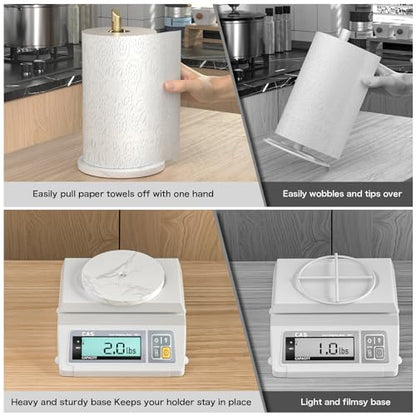 ASTOFLI Marble Paper Towel Holder Stand, Gold Paper Towel Holder Countertop, Wood Paper Towel Stand for Kitchen, Weighted Paper Towel Holder Counter, Free Standing Paper Towel Holder for Large Rolls