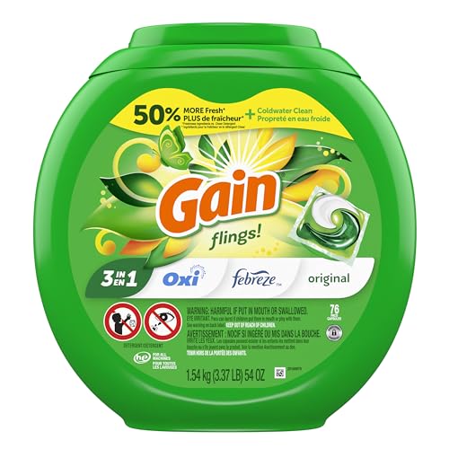 Gain flings Laundry Detergent Soap Pacs HE Compatible Long Lasting Scent, Original Scent, 76 Count