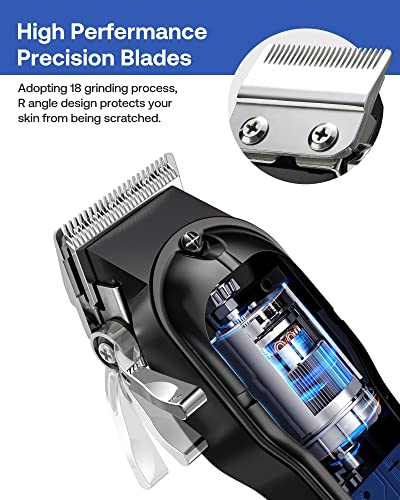 GLAKER Professional Hair Clippers and T-Blade Trimmer, Cordless Mens Hair Clippers for Women Kids, Barber Clippers Rechargeable Fading Clippers with 15PCS Guards