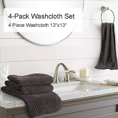 Oliven 4 Piece Brown Washcloth Set 13"x13" Soft Highly Absorbent Quick Dry Bathroom Towels Microfiber Plush Towels Set Woven Towels for Kitchen Hotel Spa Gym