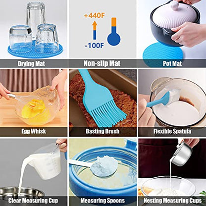 Mixing Bowls with Airtight Lids, 23PCS Large Stainless Steel Mixing Bowl Set & 400ML Measuring Cups & Baking Tools, Kitchen Utensils Metal Nesting Bowl 7/6/4.5/3.5/2.5QT for Prepping Cooking Serving