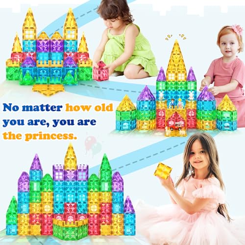 110pcs Magnetic Tiles Mermaid Toys for Girls Princess Building STEM Toys Buildable Castle Toy Magnetic Blocks Birthday Gifts & Toys for 3 4 5 6 7 8+ Year Old for Kids