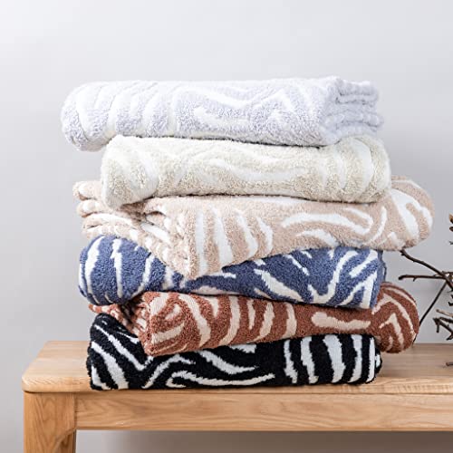 Snuggle Sac Luxury Feather Yarn Fluffy Throw Blanket Zebra Textured Reversible 3D Hand Feeling Super Soft Fuzzy Warm Cozy Decor Knitted Blankets for Winter Christmas Home Bed Couch 50''x60''