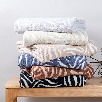 Snuggle Sac Luxury Feather Yarn Fluffy Throw Blanket Zebra Textured Reversible 3D Hand Feeling Super Soft Fuzzy Warm Cozy Decor Knitted Blankets for Winter Christmas Home Bed Couch 50''x60''