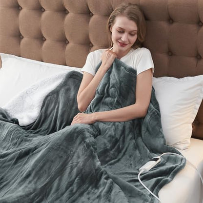 Electric Heated Blanket Heating Throw 50"x 60",Thick Soft Warming Plush Electric Lap Sherpa Blanket for Adults with 5-Position Timer &10 Heating Levels,Machine Washable(Grey)