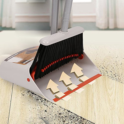 Broom and Dustpan for Home/Broom with Dustpan Combo Set/Dust Pan with Long Handle for Kitchen Room Office Lobby Floor Use Upright Standing Dustpan Indoor Broom Set