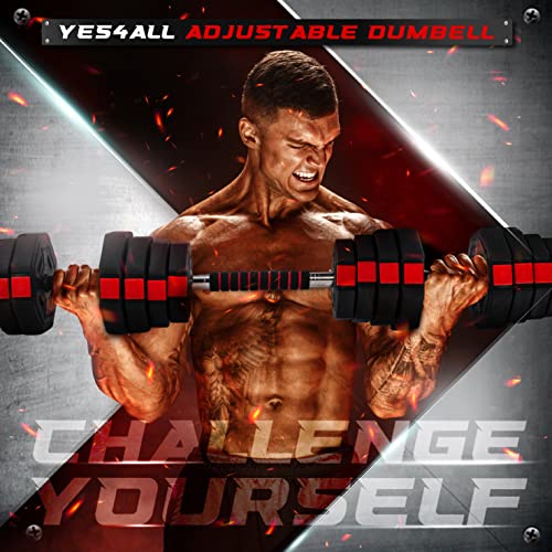 Yes4All Upgraded 44lbs/66lbs Pair Adjustable Weights Dumbbells Set, Free Weights Dumbbells Set with Connector and Stainless Steel Handle, Fitness Exercises for Home Gym, Cement Mixture