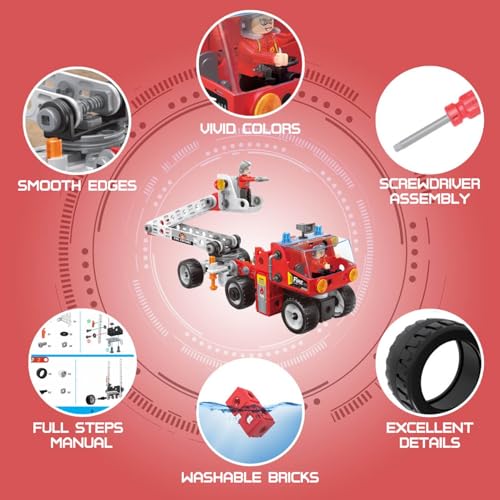 Aolew 187Pcs City Fire Brigade Building Block Set for Kids Ages 4-12,Erector Sets,STEM Building Toys for Boys Girls 4-6 5-7 8-10 10-12 Year Old,Fire Rescue Team,Creative Educational Engineering Kit