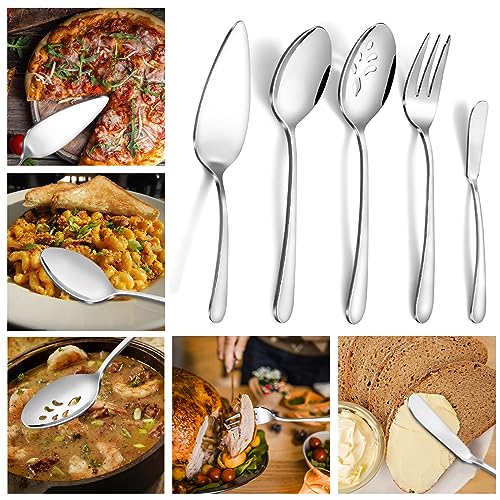 APEO 45 Piece Stainless Steel Silverware Set for 8 with Serving Utensils, Durable Flatware Sets, Forks Spoons and Knives Set, Food-Grade Cutlery Set for Home Kitchen Restaurant Hotel, Dishwasher Safe