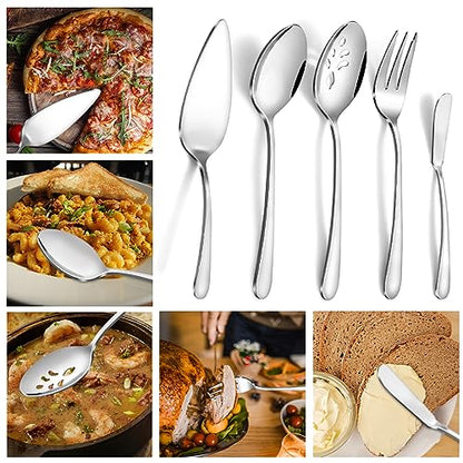 APEO 45 Piece Stainless Steel Silverware Set for 8 with Serving Utensils, Durable Flatware Sets, Forks Spoons and Knives Set, Food-Grade Cutlery Set for Home Kitchen Restaurant Hotel, Dishwasher Safe