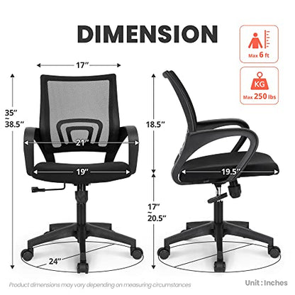Neo Chair Office Computer Desk Chair Gaming-Ergonomic Mid Back Cushion Lumbar Support with Wheels Comfortable Blue Mesh Racing Seat Adjustable Swivel Rolling Home Executive (Black)