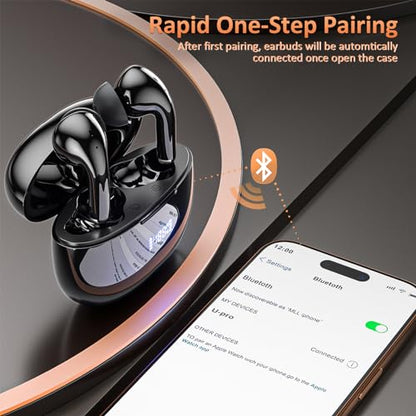 AMINY U-pro Wireless Headphones Bluetooth Earbuds 25 Hrs Playtime Charging Case LED Digital Display,IPX6 Waterproof Tiny Ear Buds Wireless Bluetooth Earbuds for Smartphone Laptop
