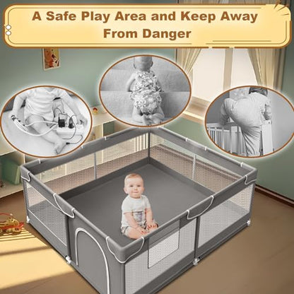 XVISHX Baby Playpen 50 x 50 Inch Play Pen Playards, Playpen for Babies and Toddlers, Baby Playard for Indoor & Outdoor Active Center Game Fence, with Skin-Friendly Fabric and Soft Breathable Mesh Grey