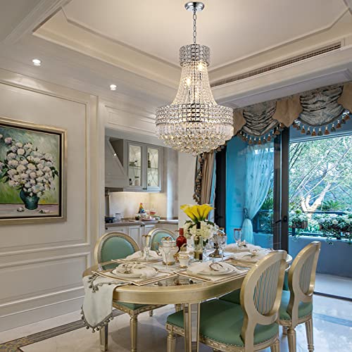 Crystal Chandeliers for dining Room K9 Modern Crystal Chandelier classic luxury Imperial Style 9 Lights Chandelier Ceiling Dining room living room indoor bedroom Chandelier E12(Silver, D20 in)