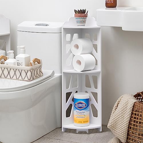 J JINXIAMU Corner Shelf Stand,Bathroom Storage Organizer Great for Small Bathroom Storage,Small Corner Shelf Perfect for Small Space,Waterproof Bathroom Stand Also Use for Toilet Paper Stand,White