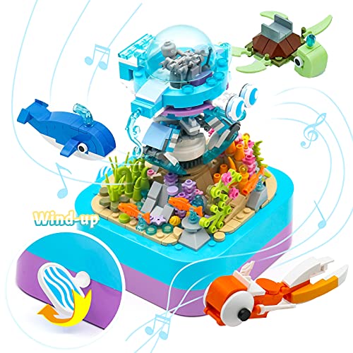 PREBOX Music Box Building Toys for Girls and Boys 8 9 10 11 12+ Year Old - Ideal Gifts for Kids Age 8-12 8-14, STEM Project and Activities, Best Birthday Gifts, Rotate with Music, Ocean