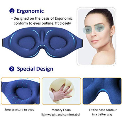 MZOO Sleep Eye Mask for Men Women, 3D Contoured Cup Sleeping Mask & Blindfold, Concave Molded Night Sleep Mask, Block Out Light, Soft Comfort Eye Shade Cover for Travel Yoga Nap, Blue