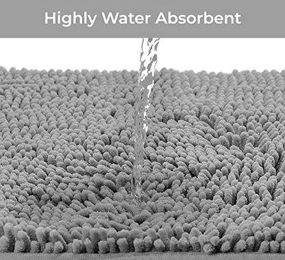 Bathroom Rugs Sets 3 Piece, Includes U-Shaped Contour Toilet Mat, 20 x 30'' and 16 24'' Bath Non-Slip Shaggy Gray Mats Sets, Machine Washable, Light Grey