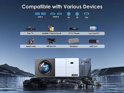 Native 1080P 5G WiFi Bluetooth Projector 4K Support, 350 ANSI YOWHICK Outdoor Movie Projector with Screen and 300" Display, Video Projector Compatible w/iOS/Android/Win/TV/PS5, White