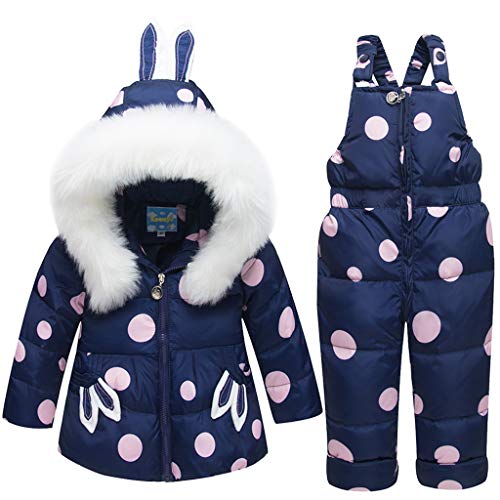 Baby Boys Girls Snowsuit Toddler Hooded Down Jacket Coat + Snow Pants Kids 2 Pieces Ski Set 18 Months - 4 Years (Blue, 18-24 Month)
