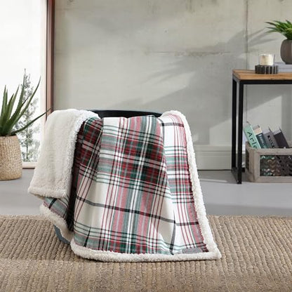 Eddie Bauer - Throw Blanket, Cotton Flannel Home Decor, All Season Reversible Sherpa Bedding (Montlake Plaid Red, Throw)