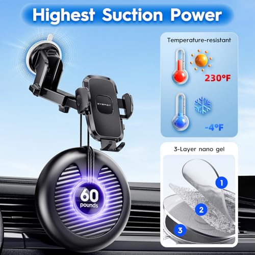 Eyemay 2023 Upgraded Phone Holder Car - [ Bumpy Roads Friendly ] Phone Mount for Car Dashboard Windshield Air Vent 3 in 1, Hand Free Mount for iPhone 15 14 13 12 Pro Max Samsung All Cell Phones