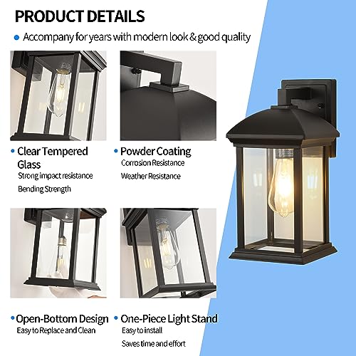 Smeike Large Outdoor Wall Lantern, Matte Black Outdoor Porch Light Wall Mount, Anti-Rust Aluminum Waterproof Sconce Lights, Exterior Lights with Clear Glass for House, Garage, Porch