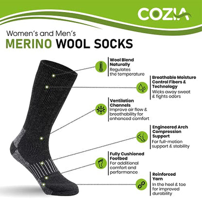 Merino Wool Socks Casual Warm Socks for Winter Cozy Boot Socks for Men & Women Black ML