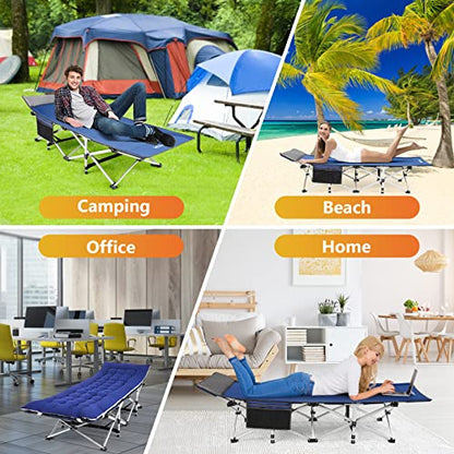Homdox Camping cot Folding Outdoor Camping Travel Cot and Cot Pad - Quality Lightweight Portable Heavy Duty Adult & Kids Travel Cot Double Layer Oxford Portable Travel Camp Cots for Camp/Office/Home