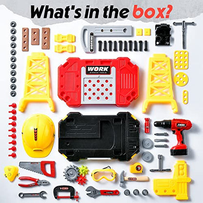 Kids Workbench - Toy Choi's Kid Toy Workbench, 83 Pieces Construction Kids Tool Set Playset, Toddler Tool Bench with Shelf Storage Box Drill, Educational Pretend Play Gift for Boys&Girls Age 3, 4, 5+