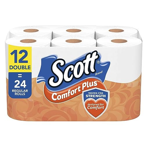 Scott ComfortPlus Toilet Paper, 12 Double Rolls, 231 Sheets per Roll, Septic-Safe, 1-Ply Toilet Tissue