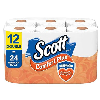 Scott ComfortPlus Toilet Paper, 12 Double Rolls, 231 Sheets per Roll, Septic-Safe, 1-Ply Toilet Tissue