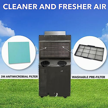 Whynter ARC-143MX 14,000 BTU (9,456.1 BTU SACC) Dual Hose Cooling Portable Air Conditioner, Dehumidifier, and Fan with 3M Filter Storage Bag, up to 500 sq ft in Platinum/Black