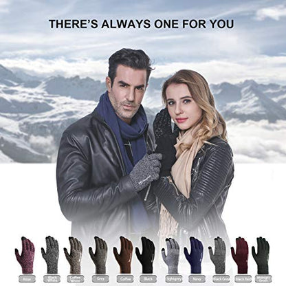 TRENDOUX Winter Gloves, Knit Touch Screen Glove Men Women Texting Smartphone Driving - Anti-Slip - Elastic Cuff - Thermal Soft Wool Lining - Hands Warm in Cold Weather - Black White - M