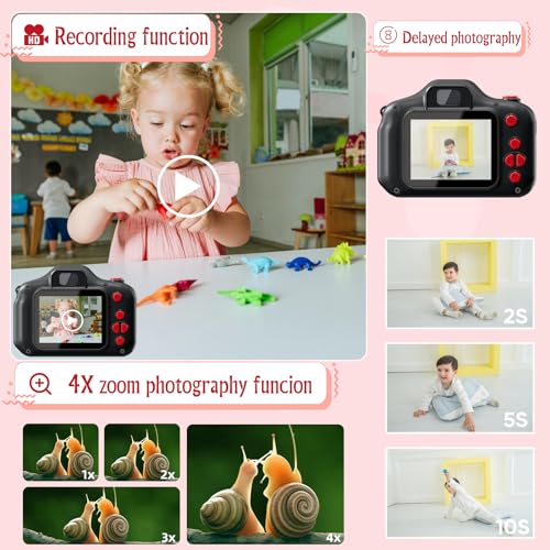Kids Digital Camera, NINE CUBE Black Toddler Camera for Age 3-7 Kids, Best Gift for Girls Boys Long Lens Toy Video Camera,Mini Toys Gift for 3 4 5 6 Years Old,Children's Digital Camera with 32G Card