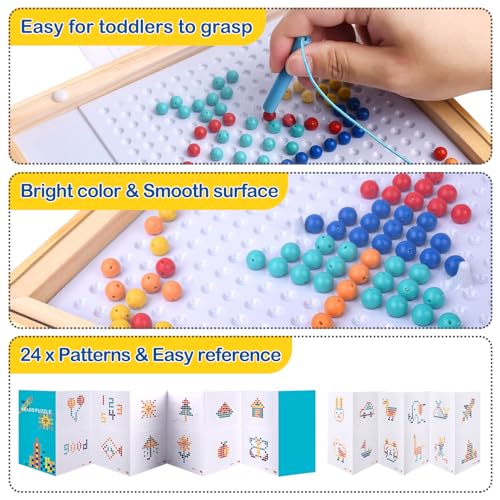 FUQUN Magnetic Dots Board for Kids, Magnetic Drawing Board with Magnetic Pen & Beads for Toddlers, Magnetic Dot Art Montessori Preschool Educational Toys, Travel Toys for Kids, 24 Patterns Included