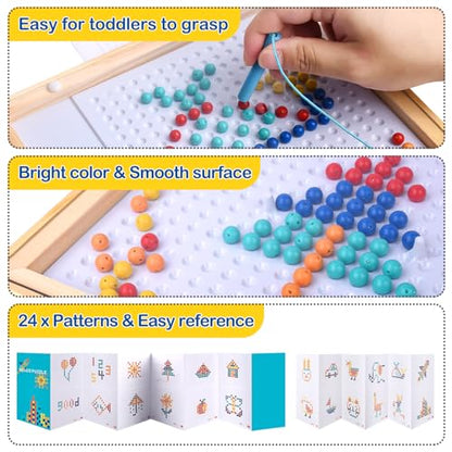 FUQUN Magnetic Dots Board for Kids, Magnetic Drawing Board with Magnetic Pen & Beads for Toddlers, Magnetic Dot Art Montessori Preschool Educational Toys, Travel Toys for Kids, 24 Patterns Included
