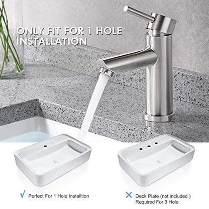 AMAZING FORCE Single Hole Bathroom Faucet Single Handle Bathroom Sink Faucet Brushed Nickel Stainless Steel Basin Mixer Tap - Sink Drain & Deck Plate Not Included 1.2 GPM