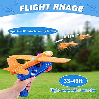 3 Pack Airplane Launcher Toy, 12.6" Foam Glider Led Plane, 2 Flight Mode Catapult Plane for Kids Outdoor Sport Flying Toys Gifts for 4 5 6 7 8 9 10 12 Year Old Boys Girls