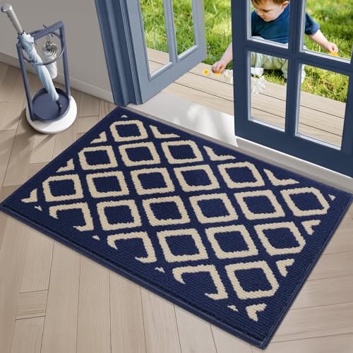 Door Mat Indoor, Non-Slip Absorbent Front Door Mat, Resist Dirt Entryway Rug, Classic Geometric Pattern Entry Rug Doormats for Indoor, Entrance, Outdoor, Front Door, Entryway, Patio, Blue, 20"x32"