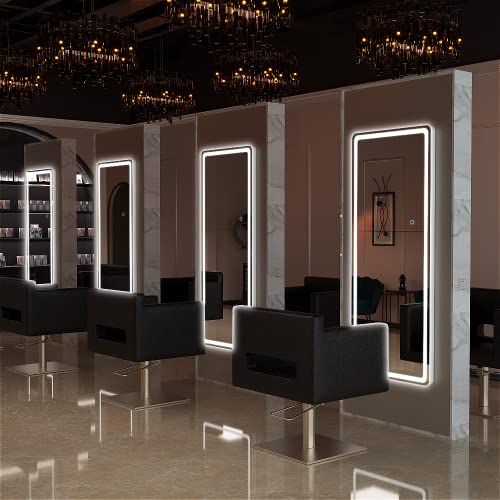 Hasipu Full Length Mirror with Lights, 44" x 16" LED Lighted Wall Mounted Mirror, Over The Door Hanging Mirror, Light Up Full Body Mirror, Long Dressing Mirror Black