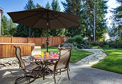 ABCCANOPY 10FT Patio Umbrella - Outdoor Waterproof Table Umbrella with Push Button Tilt and Crank, 8 Ribs UV Protection Pool Umbrella for Garden, Lawn, Deck & Backyard (Brown)