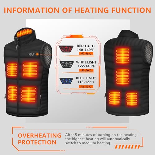 PIFMYSEDOL Heated Vest for Men with Battery Pack, Lightweight Rechargeable Men's Heating Vests with 9 Heating Panels, Medium-Size, Black